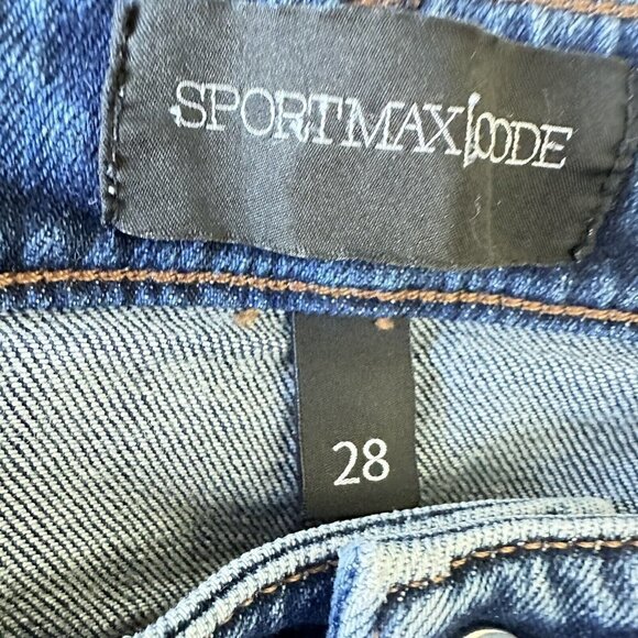 Max Mara Sportsmax Code High Rise Blue Denim Jean 28 Womens Size 6 Ruffle Bottom - Picture 9 of 15